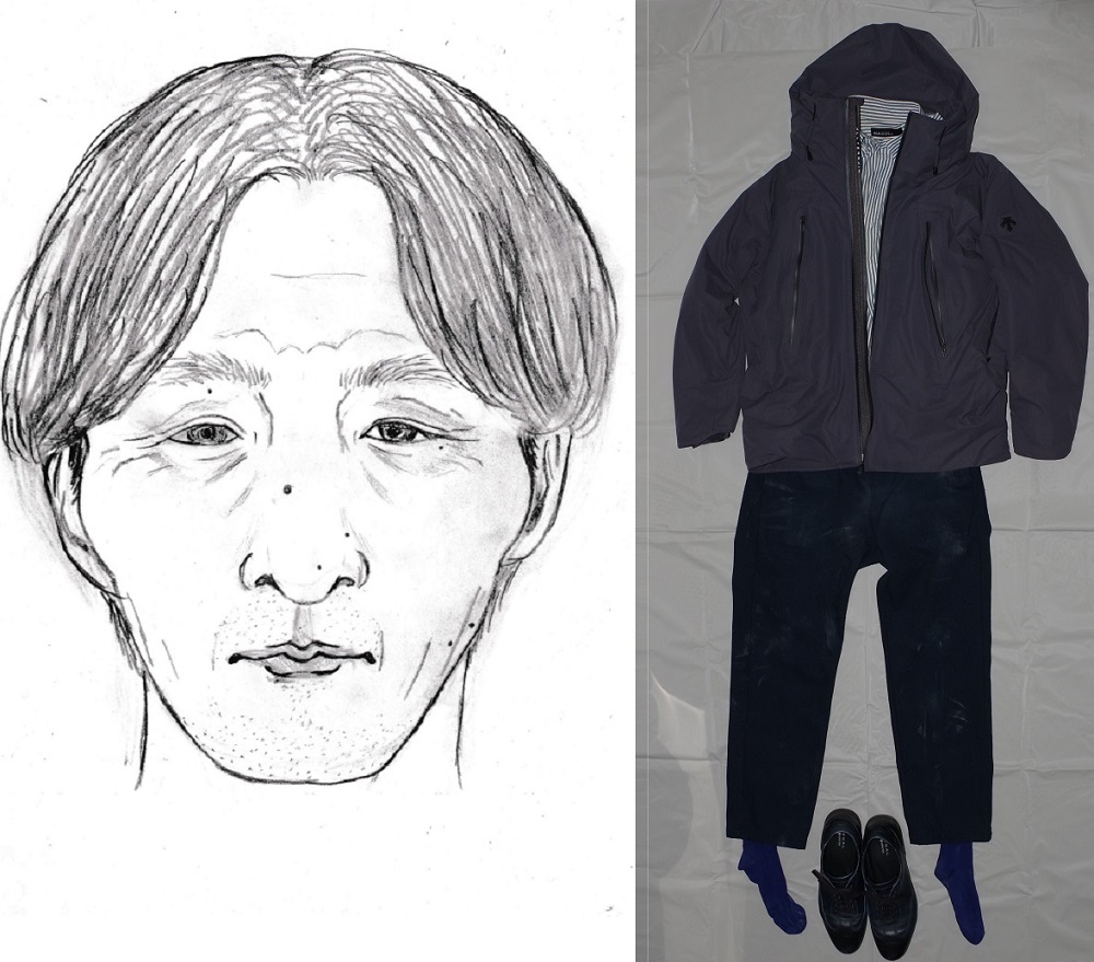 男性の似顔絵と服装（提供：道警）
