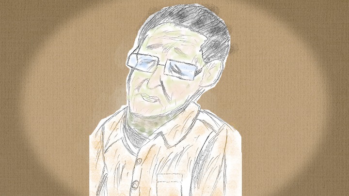 廷内の志渡被告の様子(イラスト)