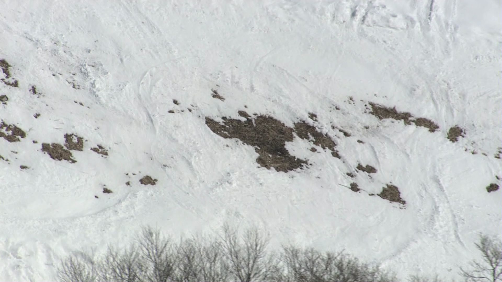 季節外れの暖かさなどの影響で地面がむき出しのスキー場
