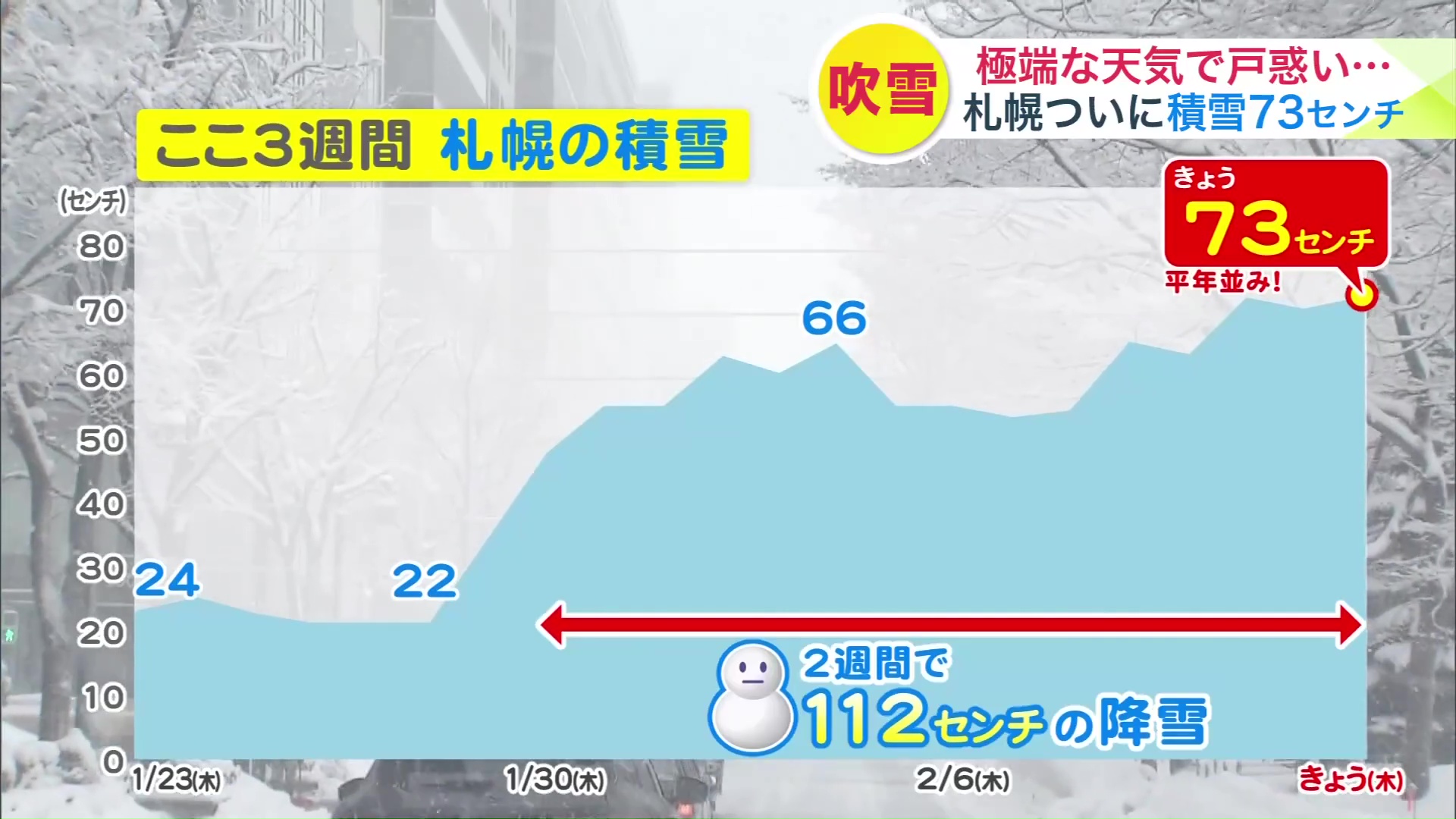 ここ3週間の札幌の積雪