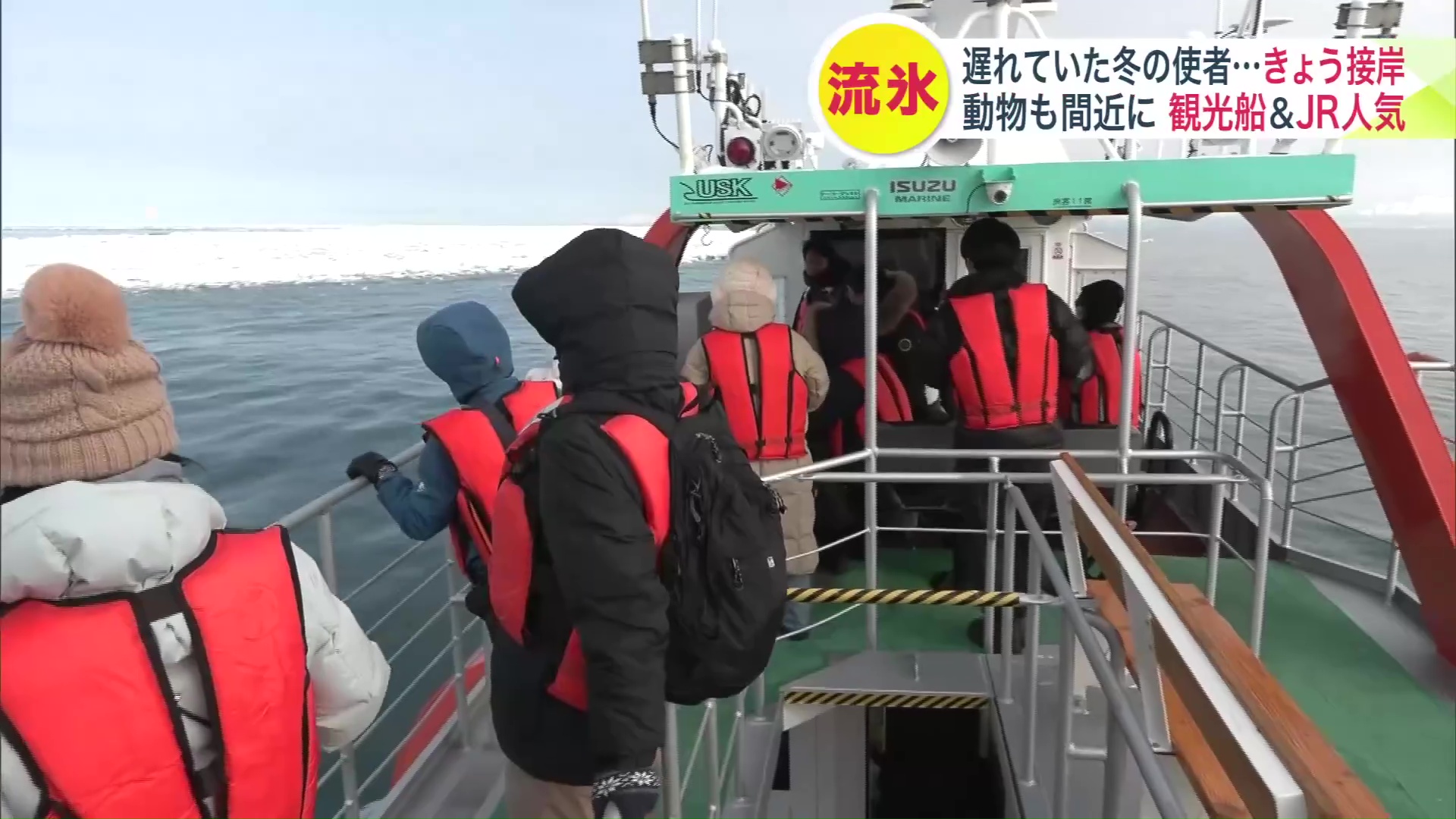 流氷を見る観光客