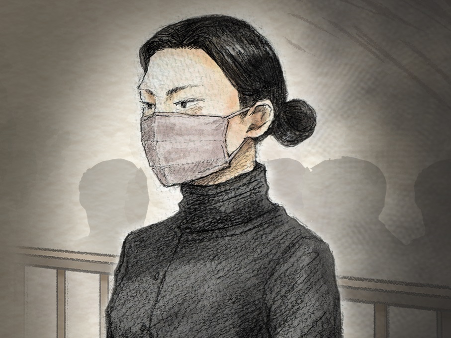 法廷内の内田梨瑚被告の様子（イラスト）