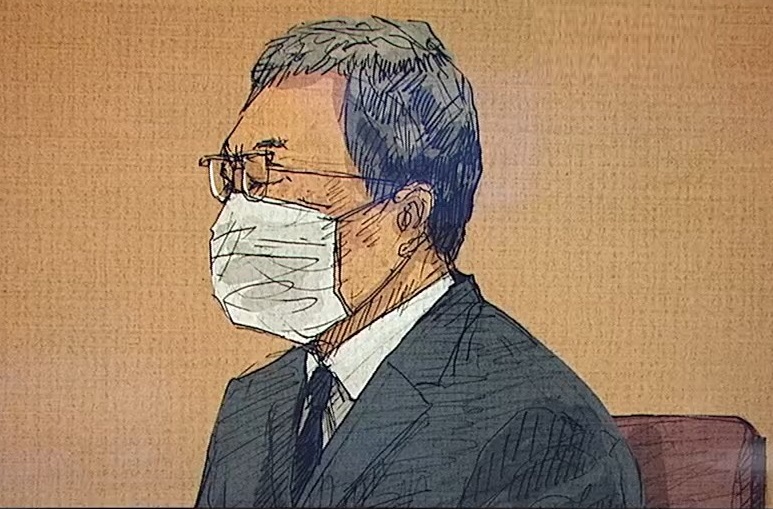 法廷内の桂田精一社長（イラスト）