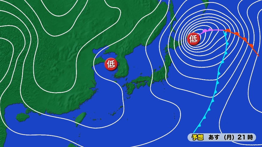 3月17日夜9時の予想天気図