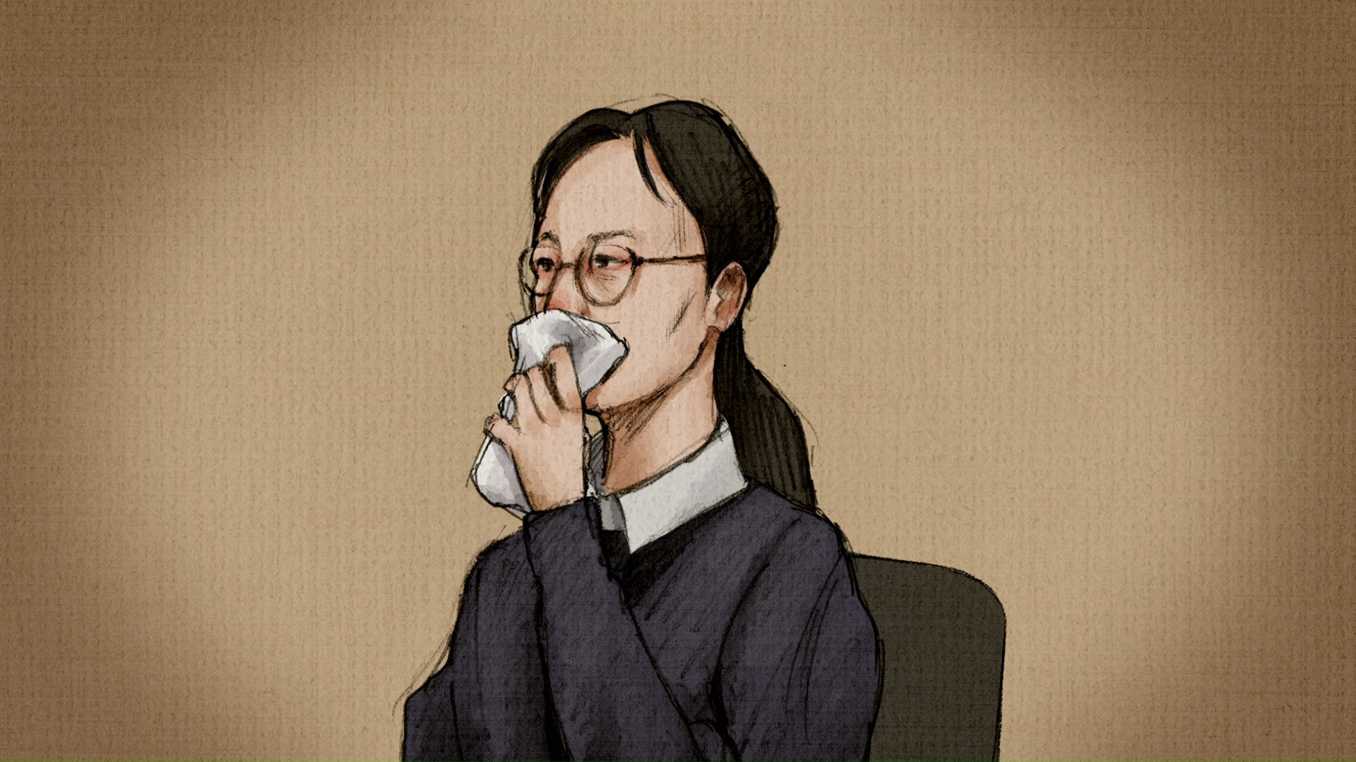法廷内の浩子被告（イラスト）