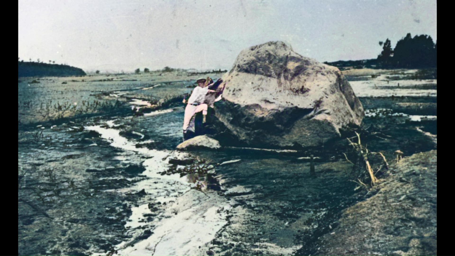 流木や岩を人力で取り除く