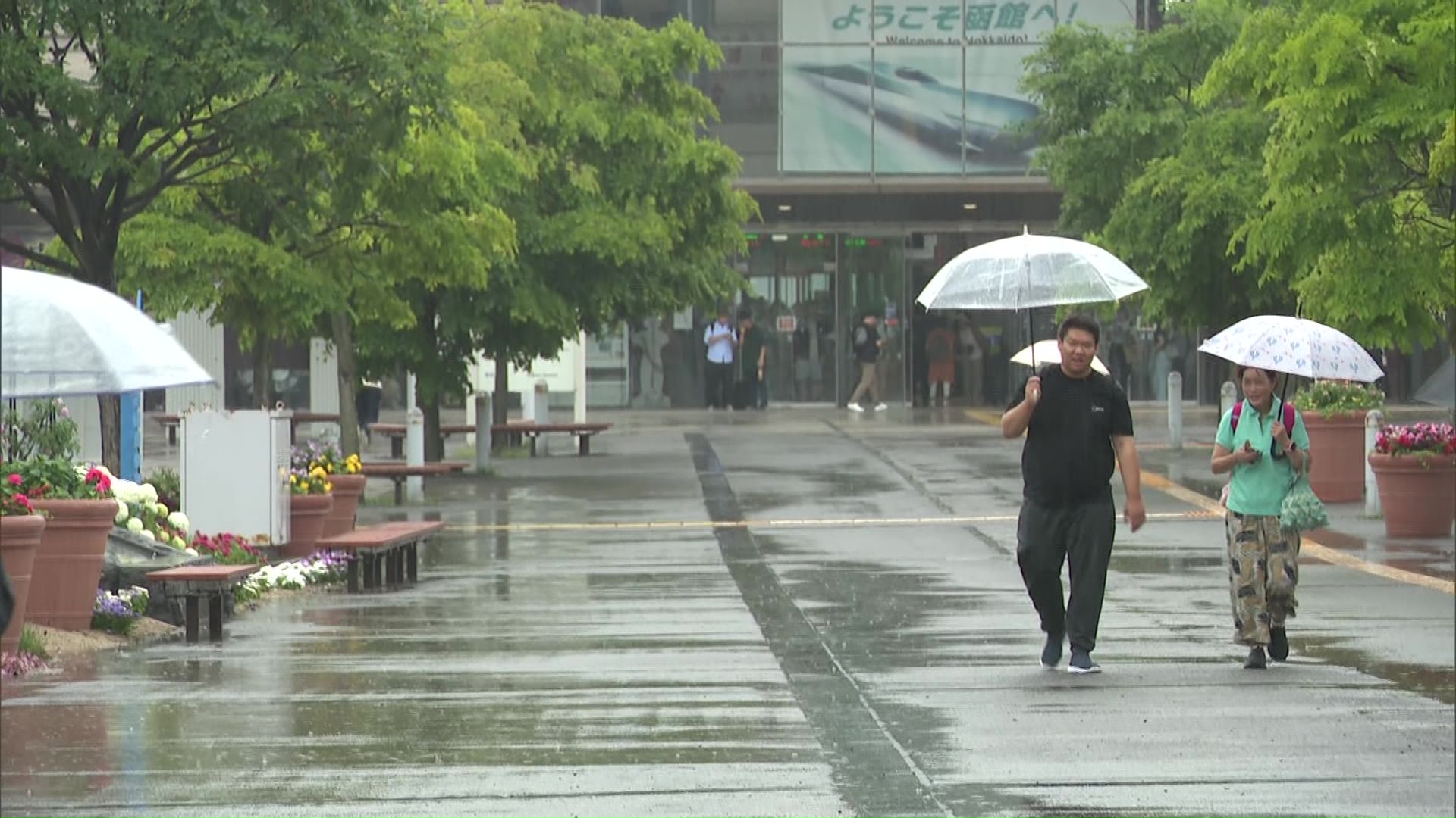 駅前には大きな水たまりが