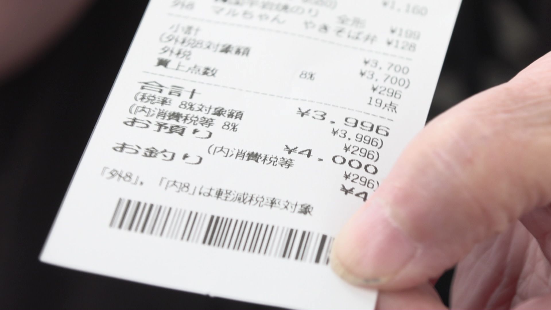 1週間分の食料品の値段は約4000円