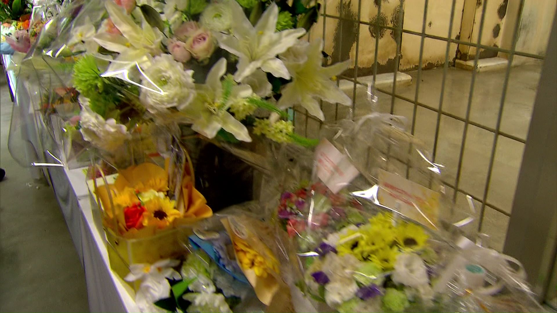 ココアの部屋の前に供えられた花