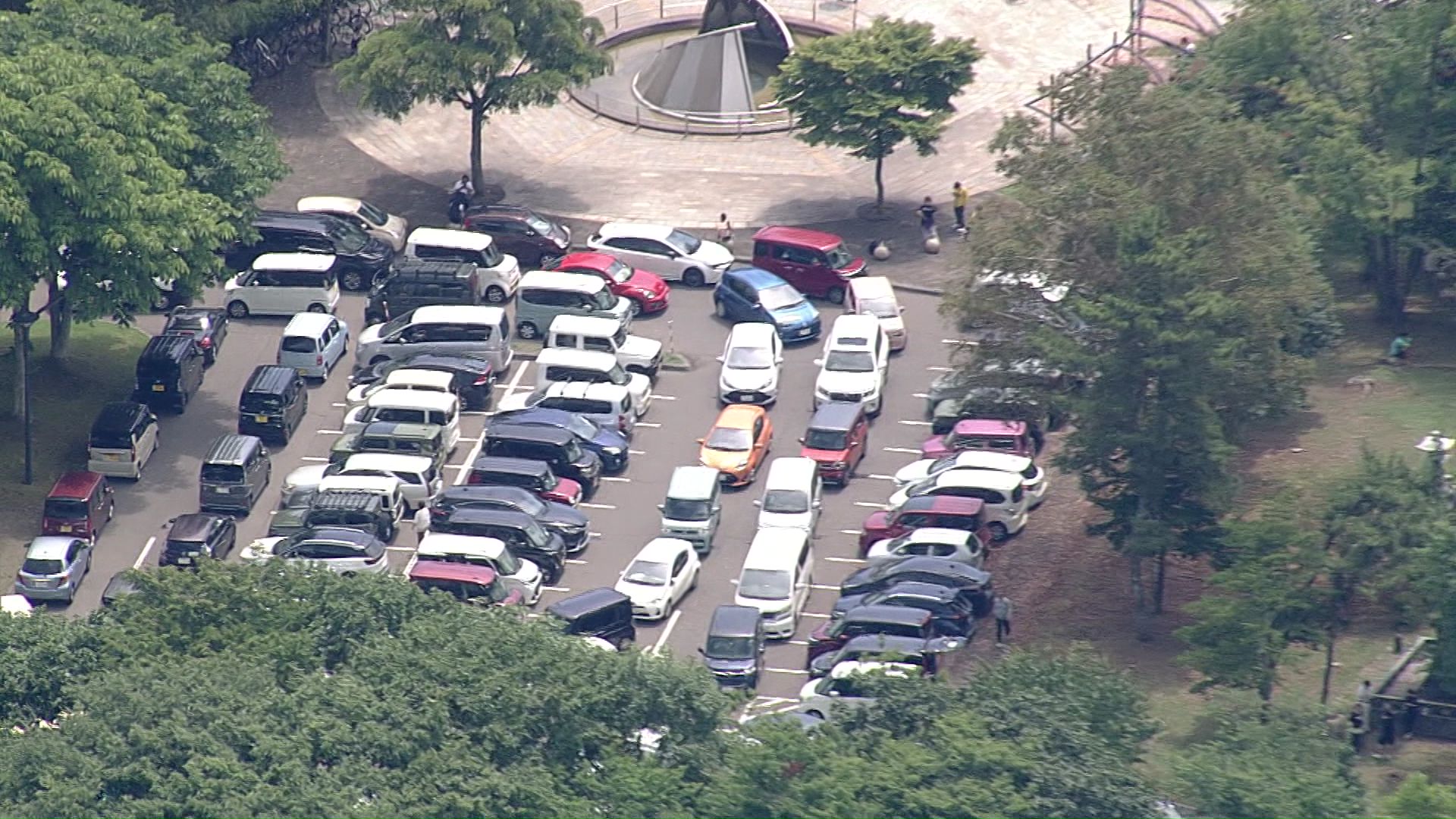 高台の公園には避難する車が殺到