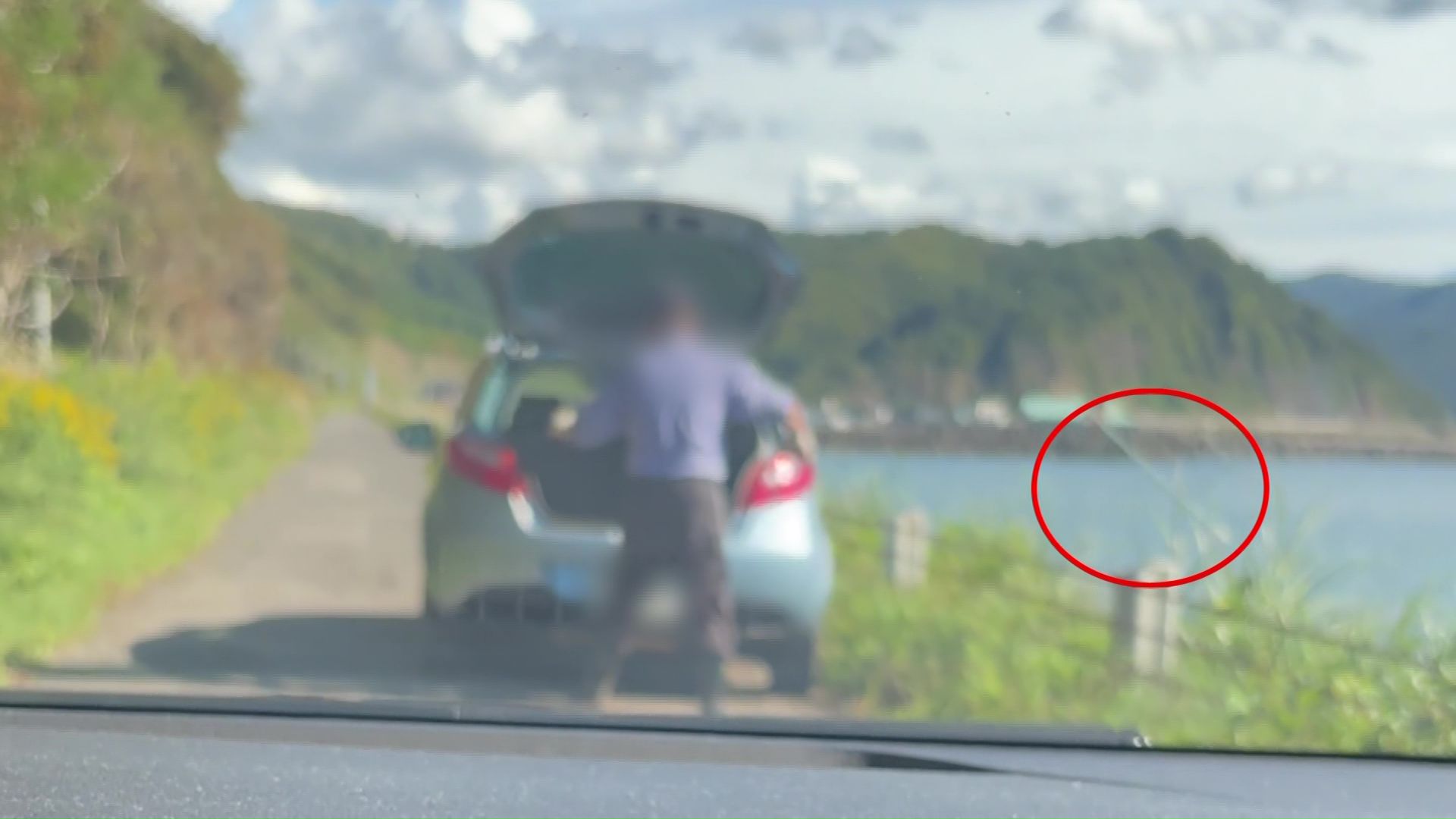 ごみを海に投げ捨てる男性（提供：視聴者）