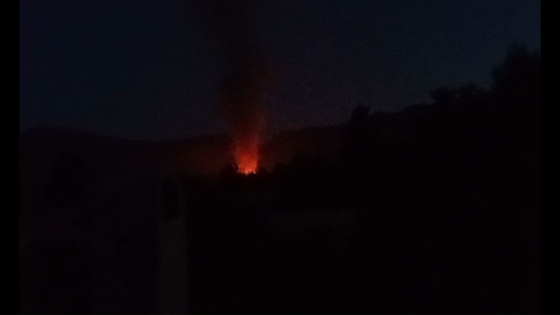 暗闇の中燃える炎