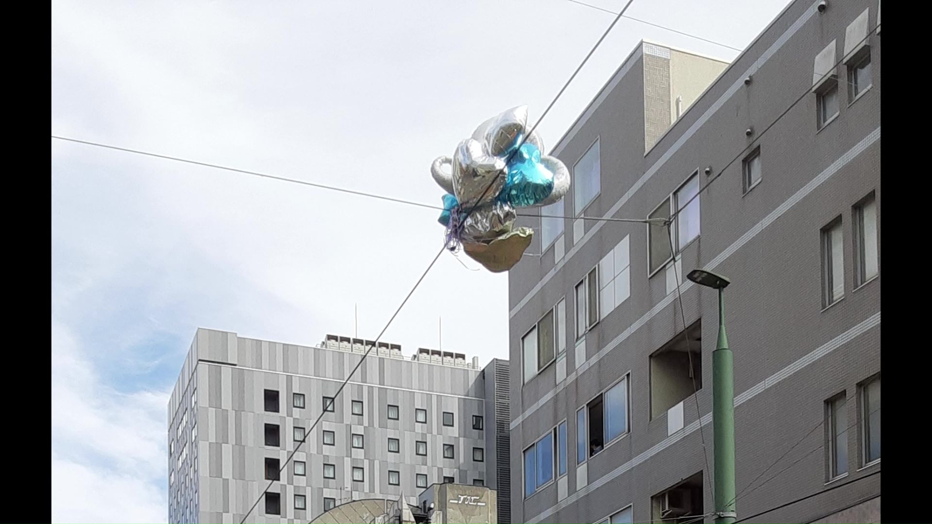 電線の設備に引っかかってしまったバルーン（提供:札幌市交通事業振興公社）