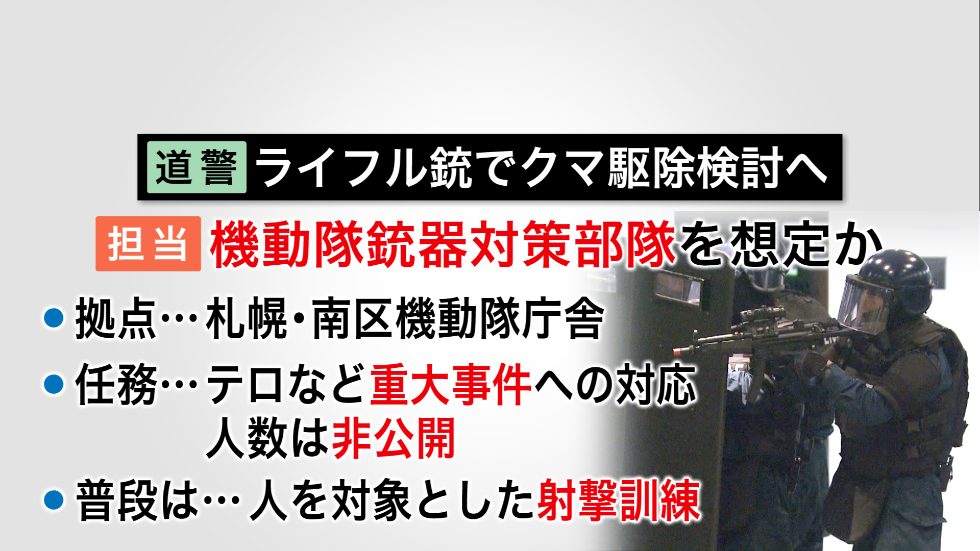 ライフル銃を使用する「機動隊銃器対策部隊」を想定か