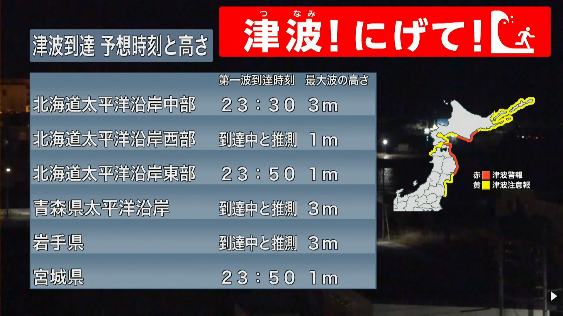 【速報】道内の太平洋沿岸中部に「津波警報」・北海道太平洋沿岸東部、＊北海道太平洋沿岸西部に「津波注意報」苫小牧市や千歳市など石狩地方南部や胆振地方中東部、十勝地方中部・南部で震度5弱観測