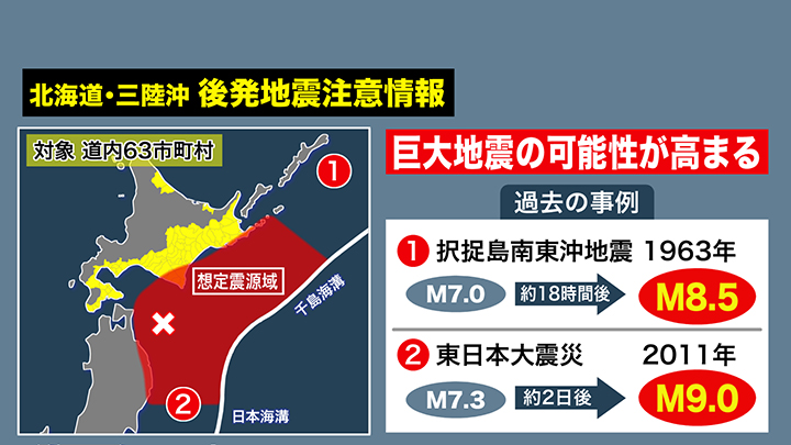 北海道・三陸沖 後発地震注意情報