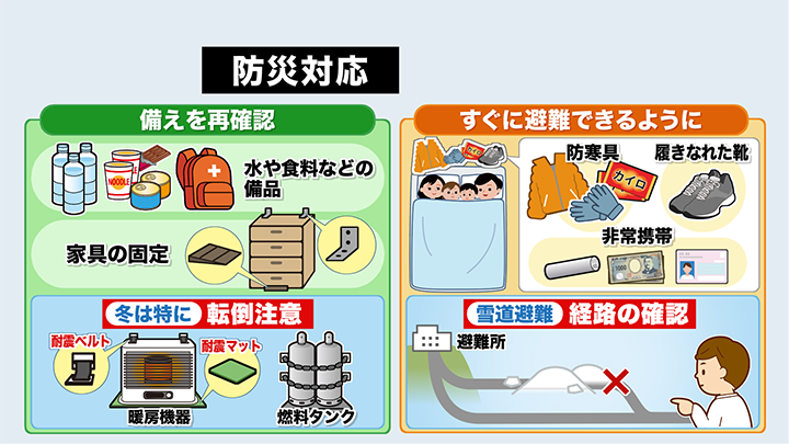 冬の災害に備え防災対策を