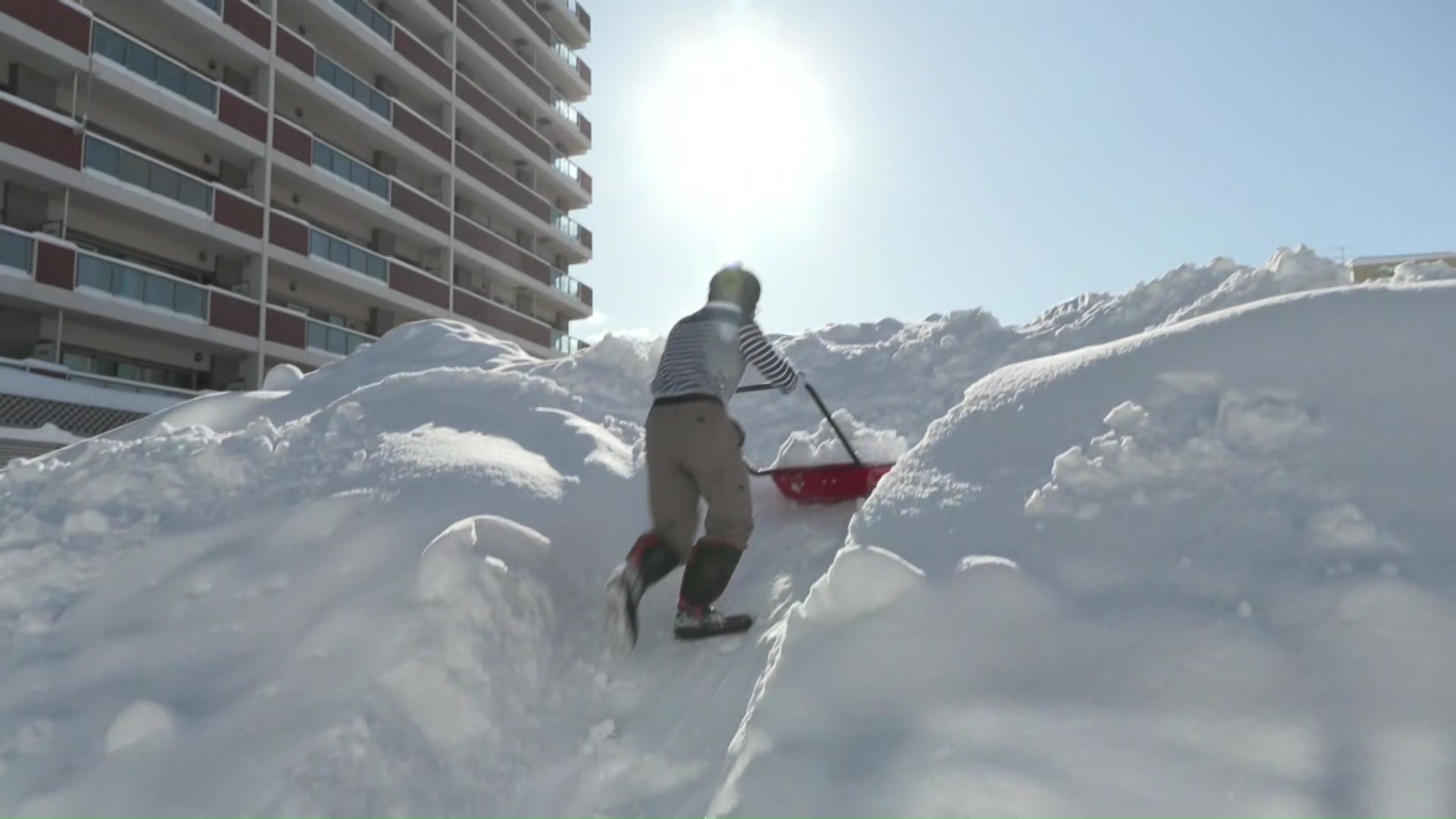 除雪した雪が家程の高さに