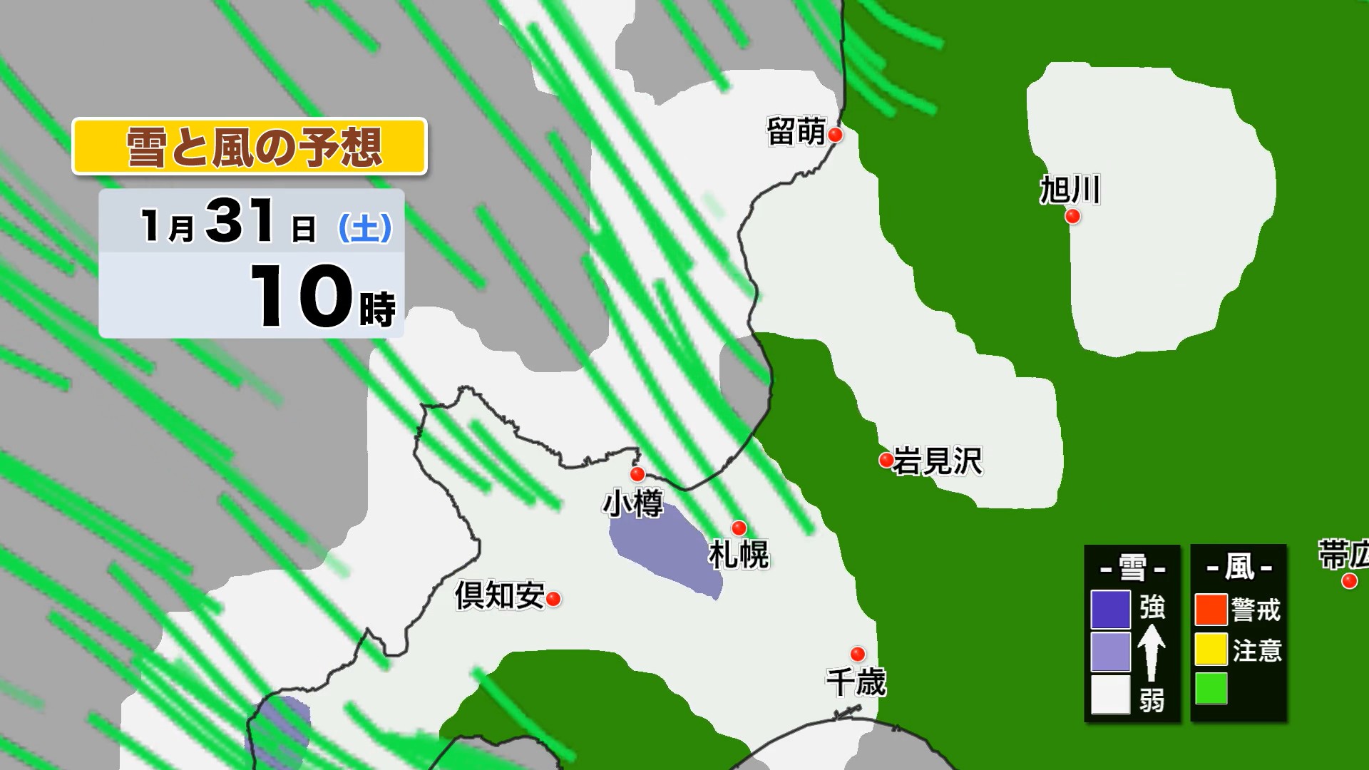 1月31日(土)10時の雪と風の予想