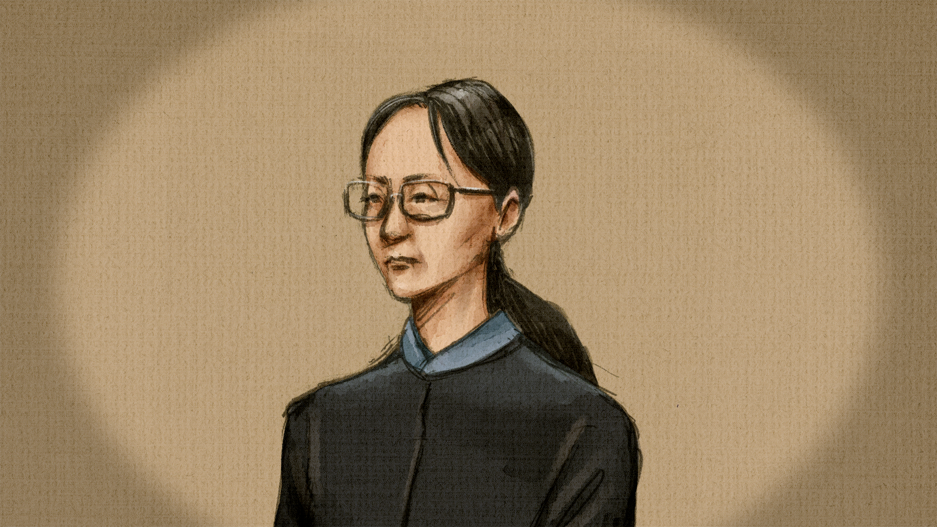 法廷での浩子被告（イラスト）