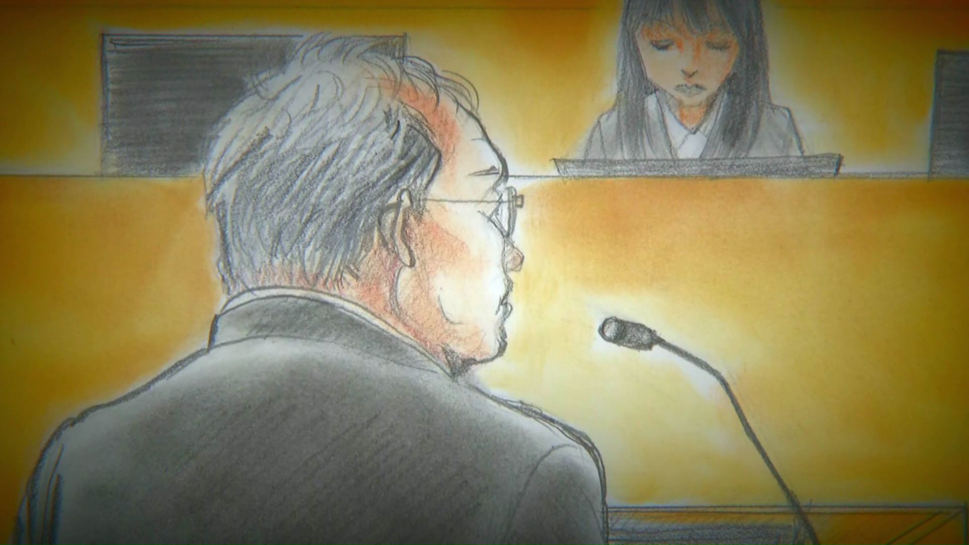 桂田精一被告（廷内スケッチ）