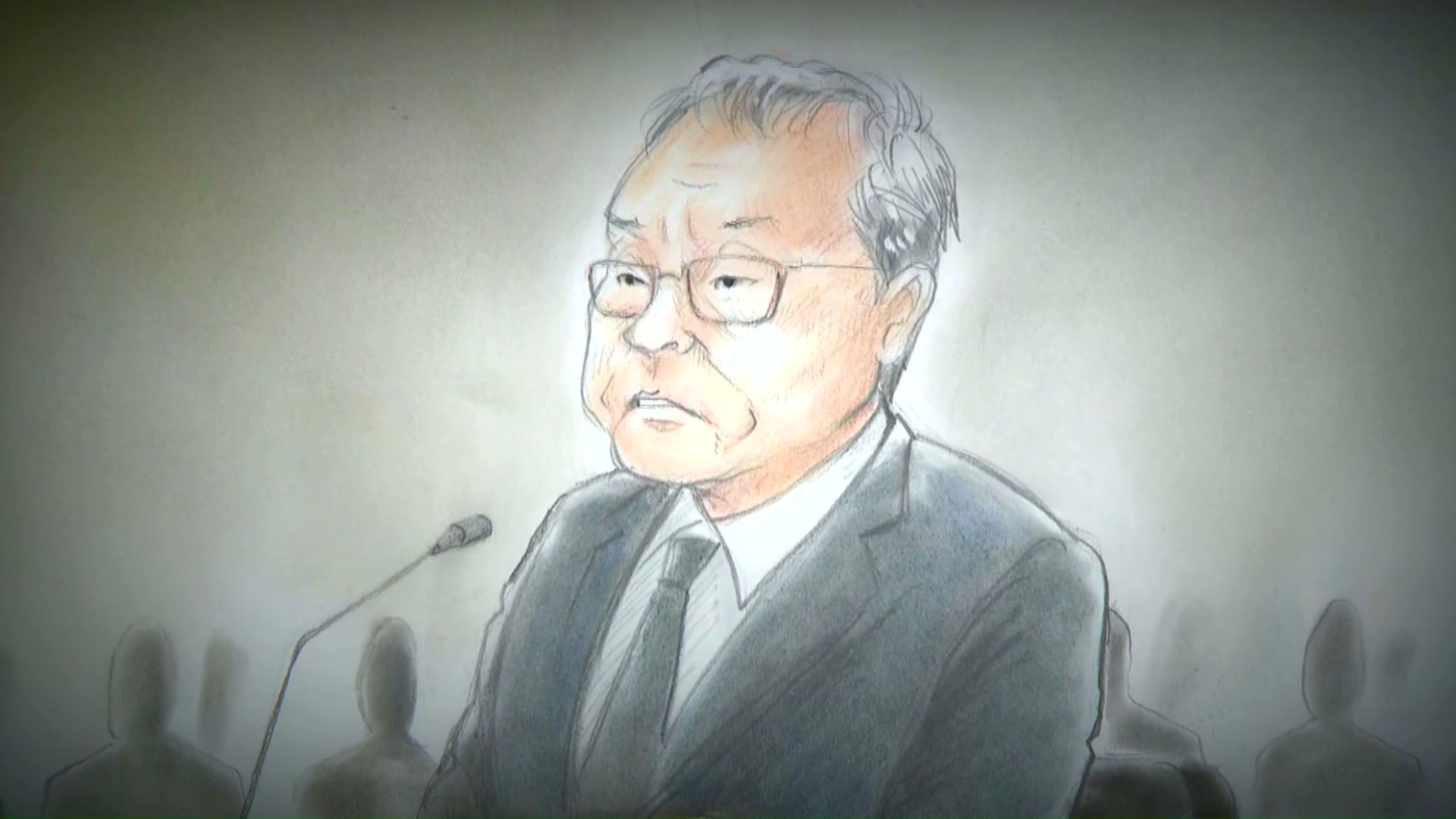 桂田精一被告(廷内スケッチ)