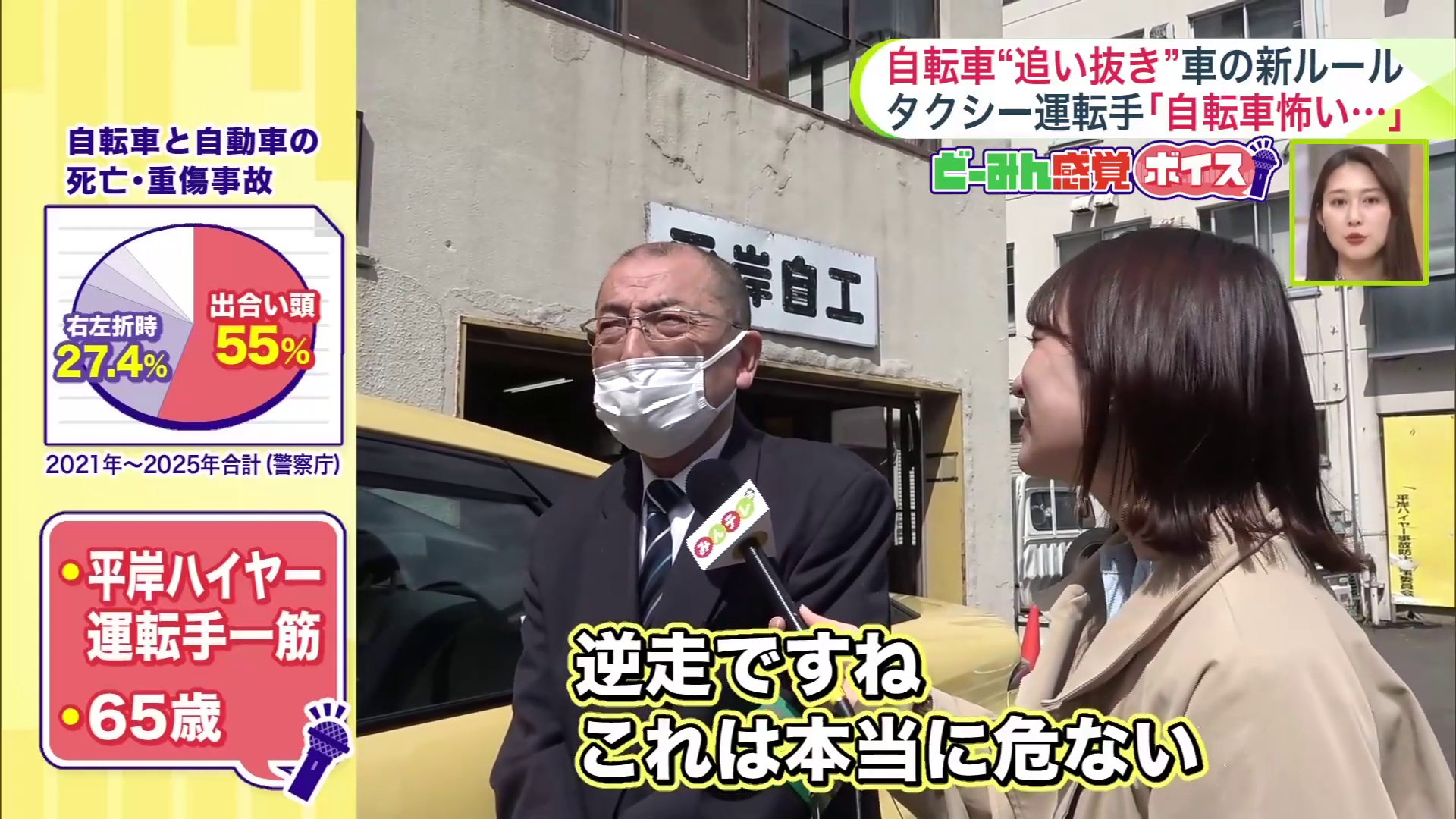 「（自転車の）逆走は本当に危ない」と話すドライバー