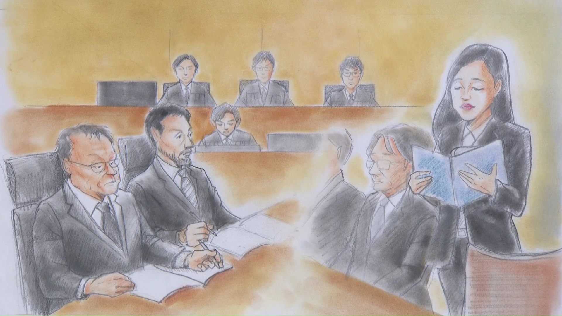 16日の裁判の様子（法廷スケッチ）