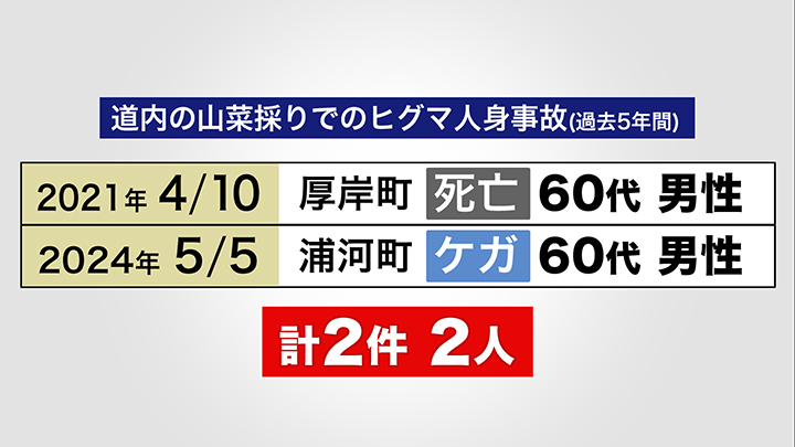 道内の山菜取りでのヒグマ人身事故（過去5年間）