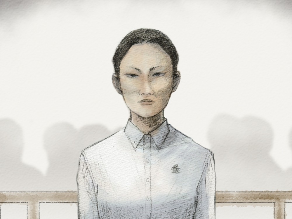 法廷内の内田被告（イラスト）