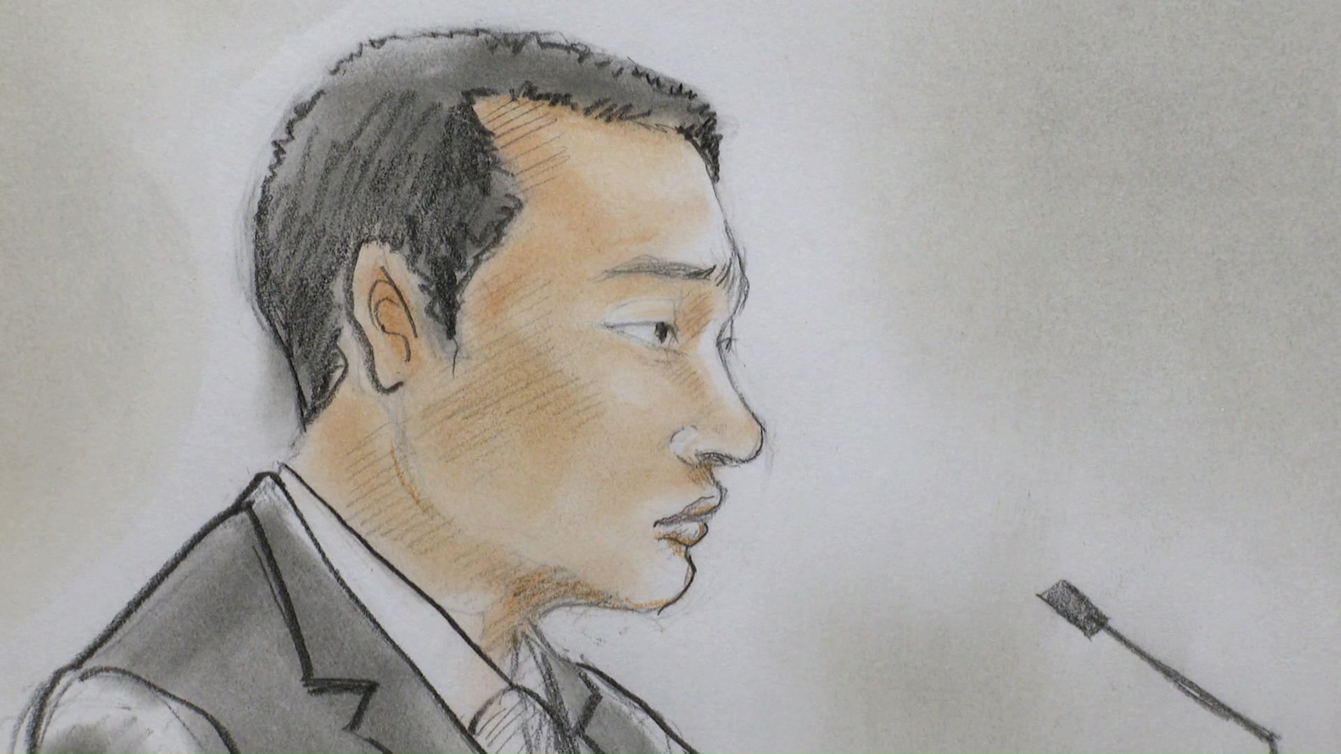 イラスト)法廷内の滝沢被告 自首を提案するも主犯格の男に断られる