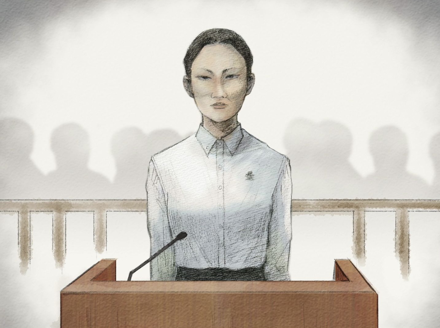 法廷内の内田被告（イラスト）