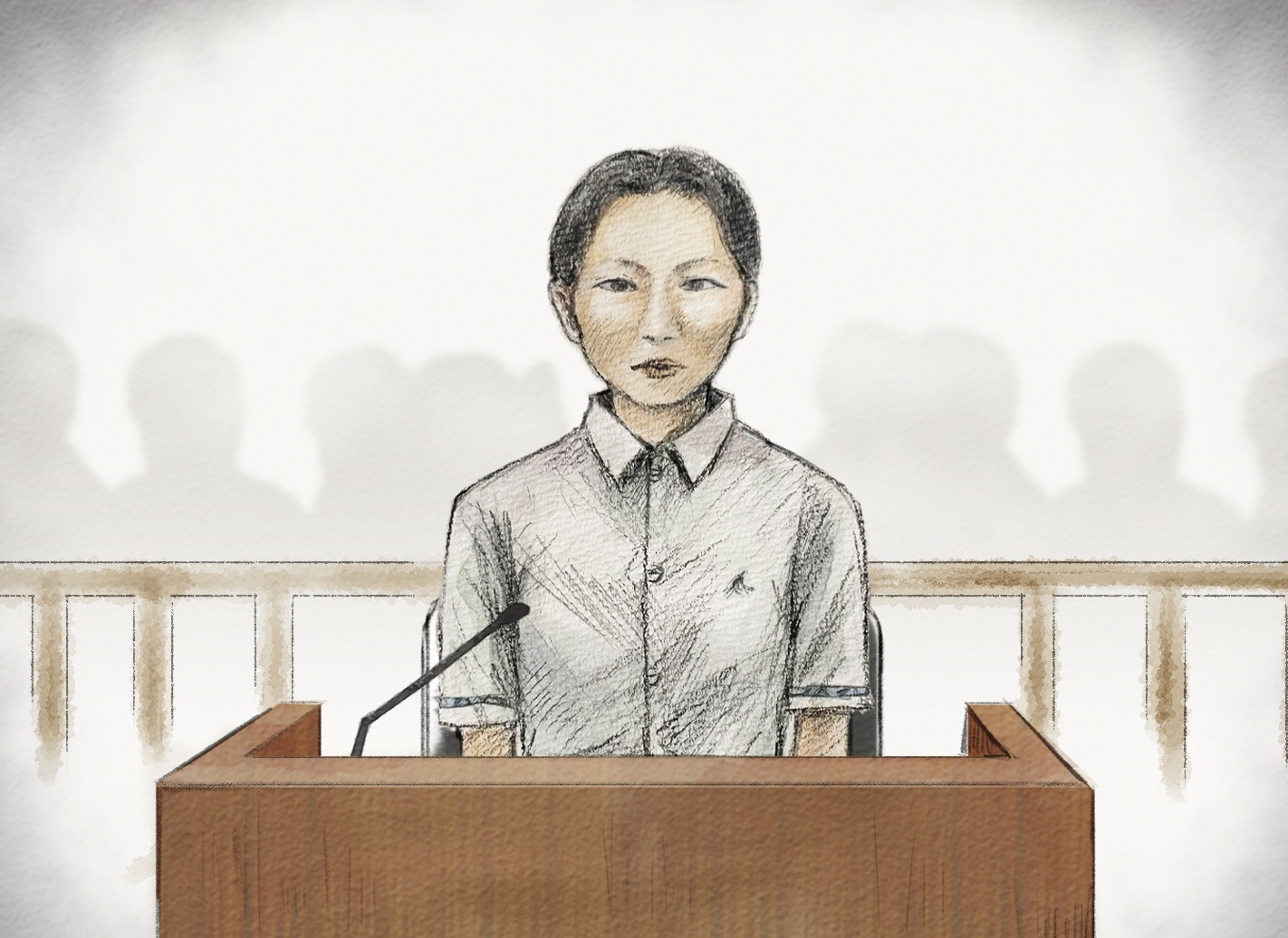 法廷内の内田被告の様子（イラスト）