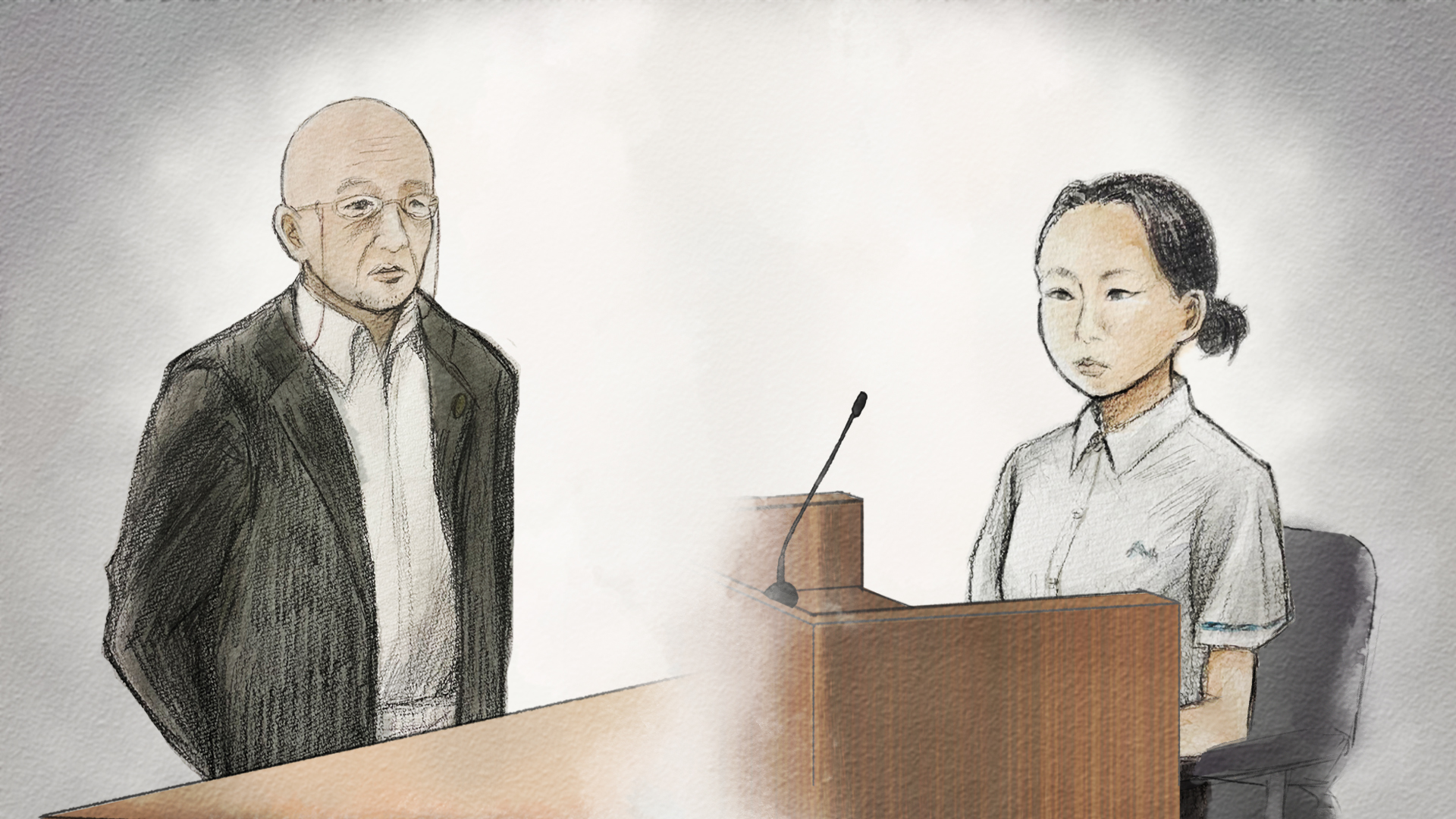 弁護士と証言台に座る内田被告