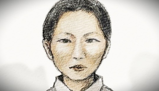 法廷内の内田梨瑚被告(イラスト)