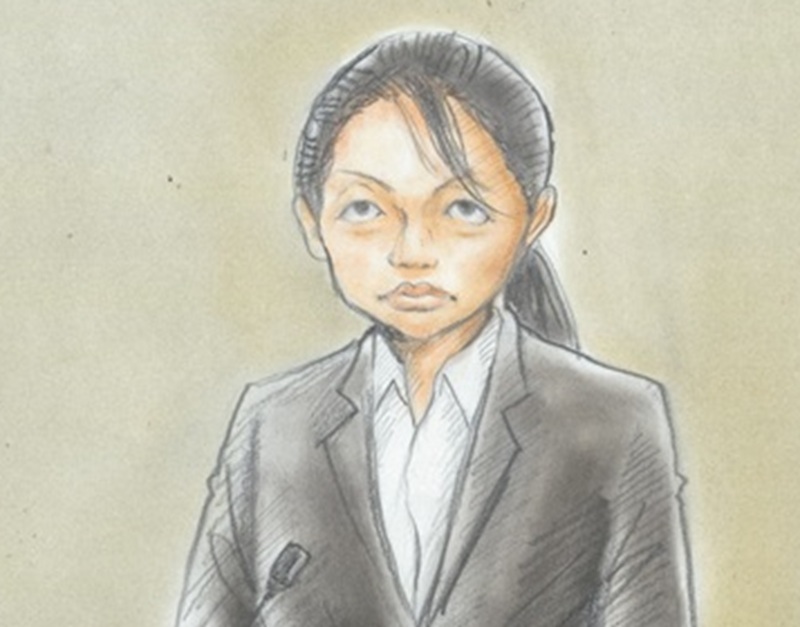 法廷内の川村被告（イラスト）