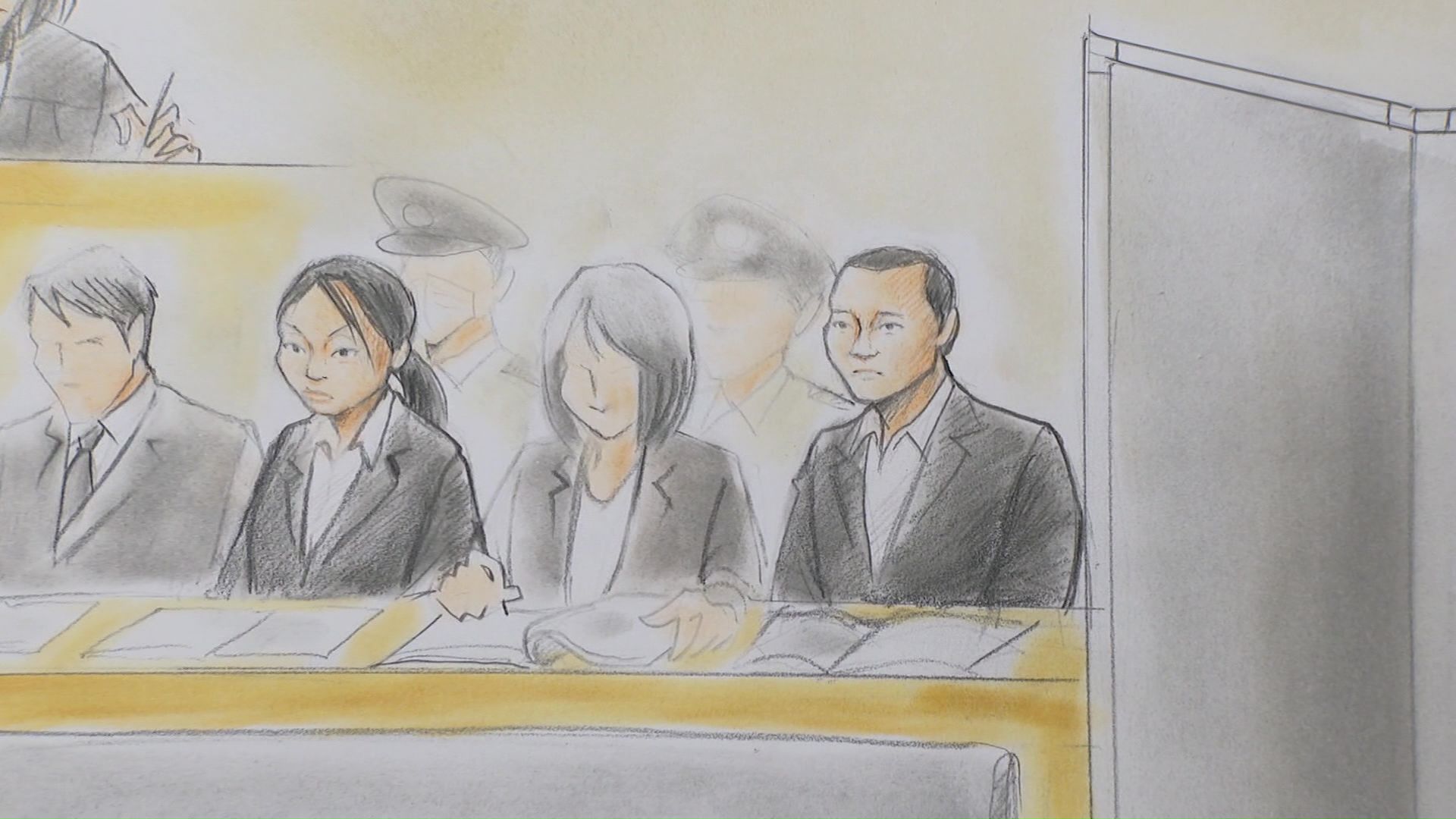 川村葉音被告と滝沢海裕被告（これまでの裁判のイラスト）