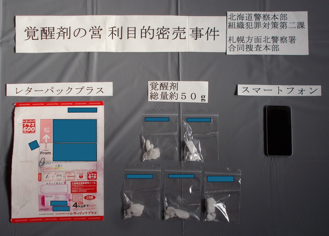 押収された覚せい剤やスマートフォン(提供:道警)