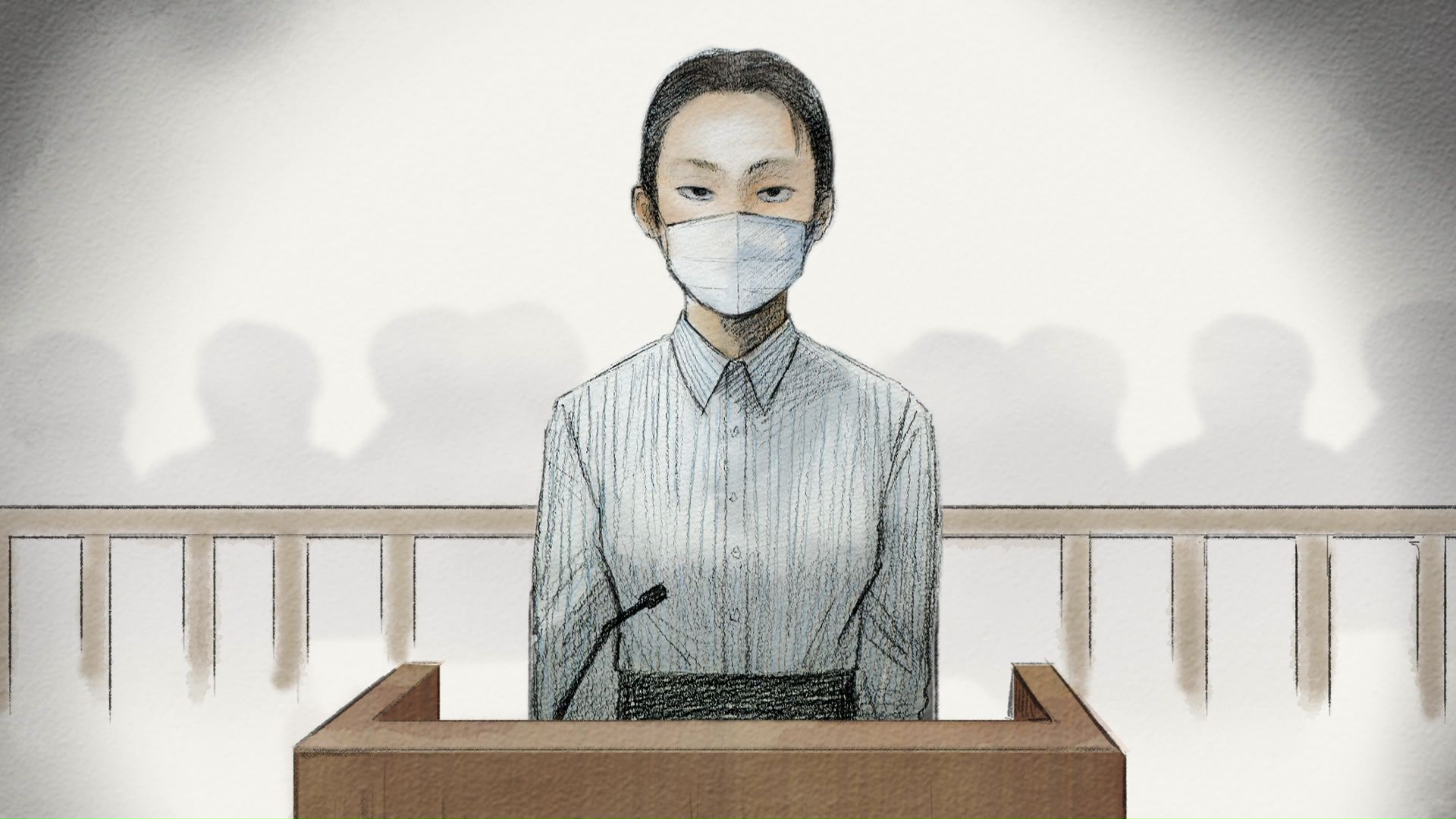 白いシャツを身にまとい、法廷に現れた内田被告（判決公判のスケッチ）