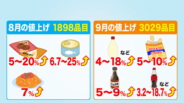8～9月にかけて値上がりする品目の一例