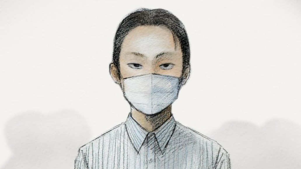 法廷内の内田梨瑚被告(イラスト)