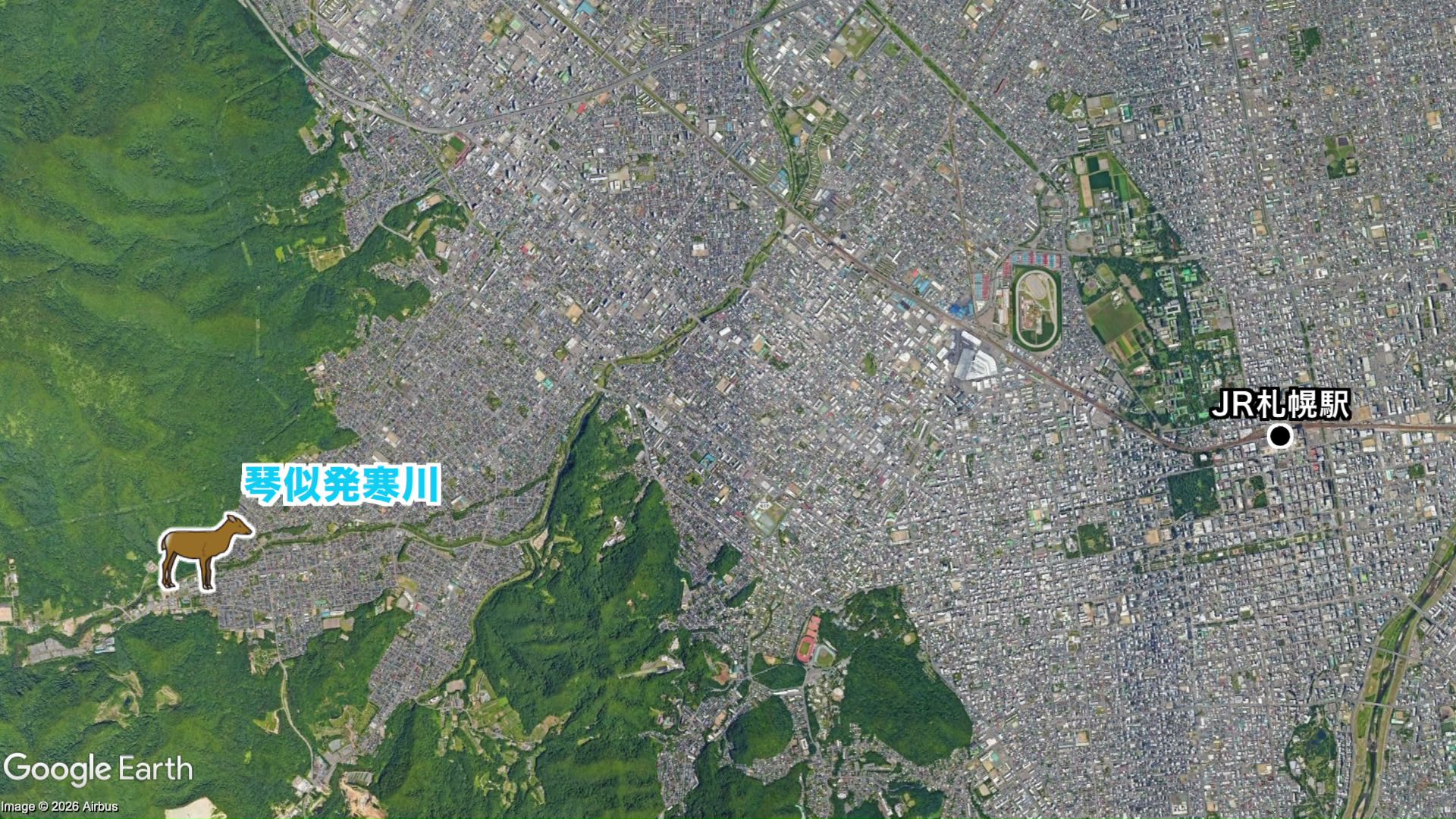 西区の山間部から琴似発寒川沿いを歩き、札幌市中心部に出没？