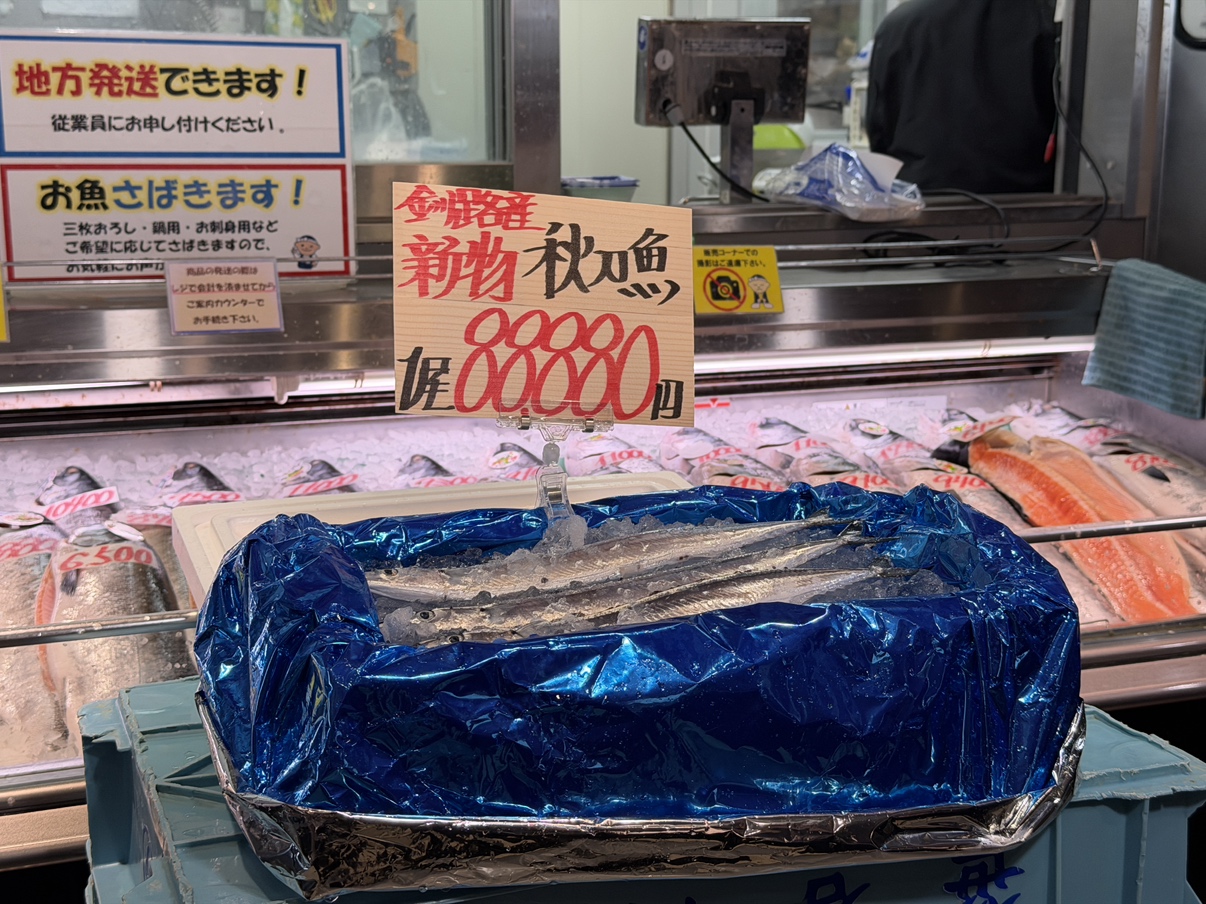1匹8万8880円で売り出された初物のサンマ