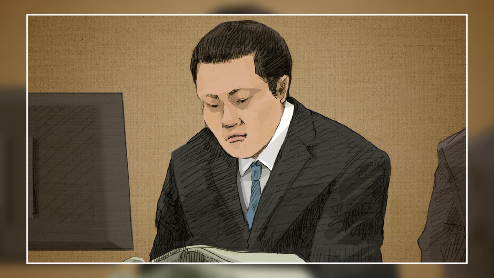 法廷内の川口侑斗被告（イラスト）