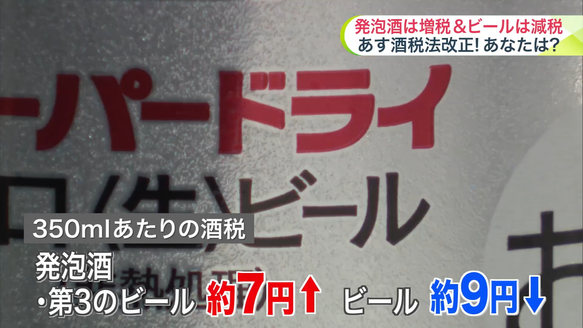発泡酒と第３のビールは約7円↑　ビールは約9円↓