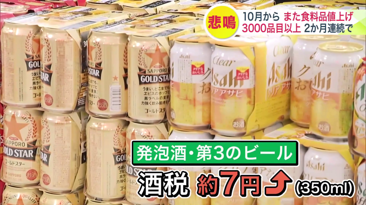 酒税法改正により、発泡酒や第3のビールの税率がアップ