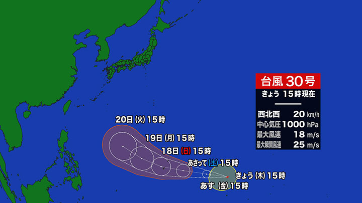 【進路予報】『台風30号（チャンパー）』週明けに「非常に強い」勢力へ発達…21日には日本の南に進む見込み＜気象庁発表＞
